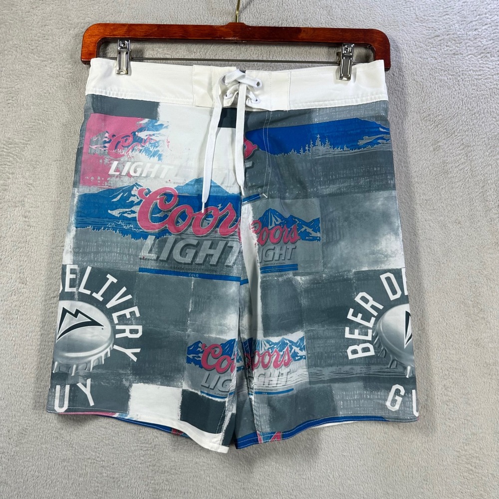 Coors‎ Light Board Shorts Mens 32-34 Grey Beer Delivery Guy Graphic Swim Trunks